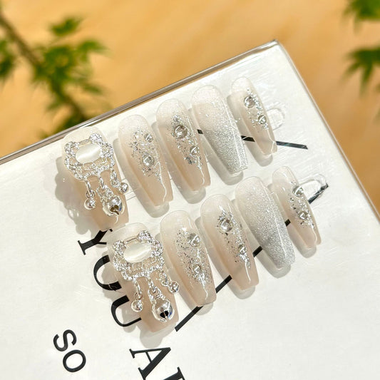 【Water Drop Beauty】Handmade wearable nail stickers with an icy transparent texture