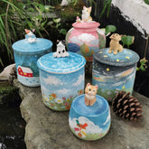 Handmade Pet Urn for Ashes – Ceramic Keepsake Urns with 3D Pet Figurine Lid, Personalized Dog or Cat Memorial Jar