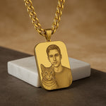 Custom Engraved Portrait Necklace – Rounded Square Photo Pendant