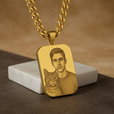 Custom Engraved Portrait Necklace – Rounded Square Photo Pendant