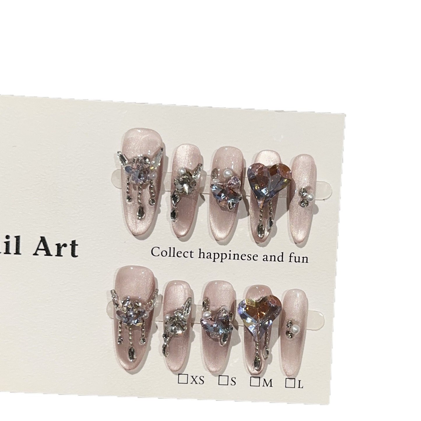 【Cherry Blossom Fall】Purely Handmade Wearable Nails High-End Pink Purple Cat Eye High-End Nail Tips Light Luxury Sparkling Rhinestone Fake Nail Stickers