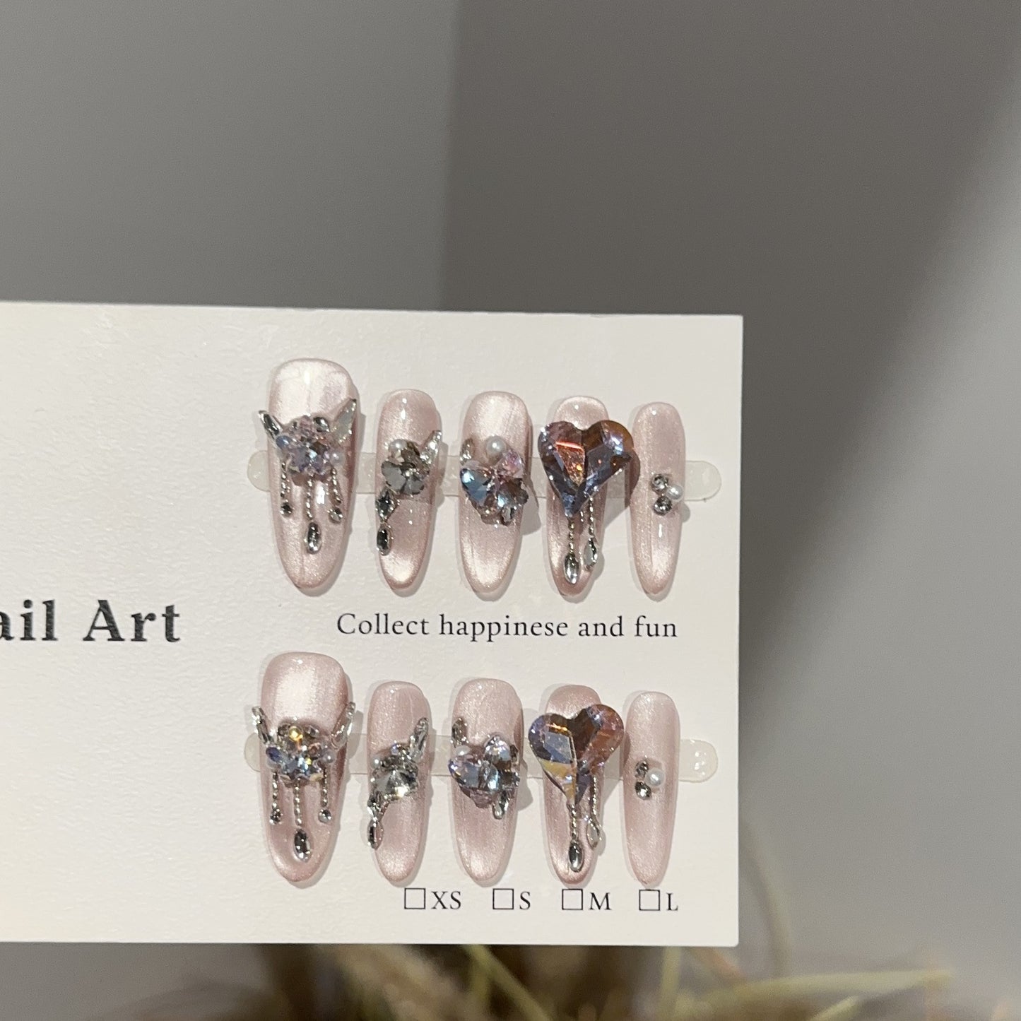 【Cherry Blossom Fall】Purely Handmade Wearable Nails High-End Pink Purple Cat Eye High-End Nail Tips Light Luxury Sparkling Rhinestone Fake Nail Stickers