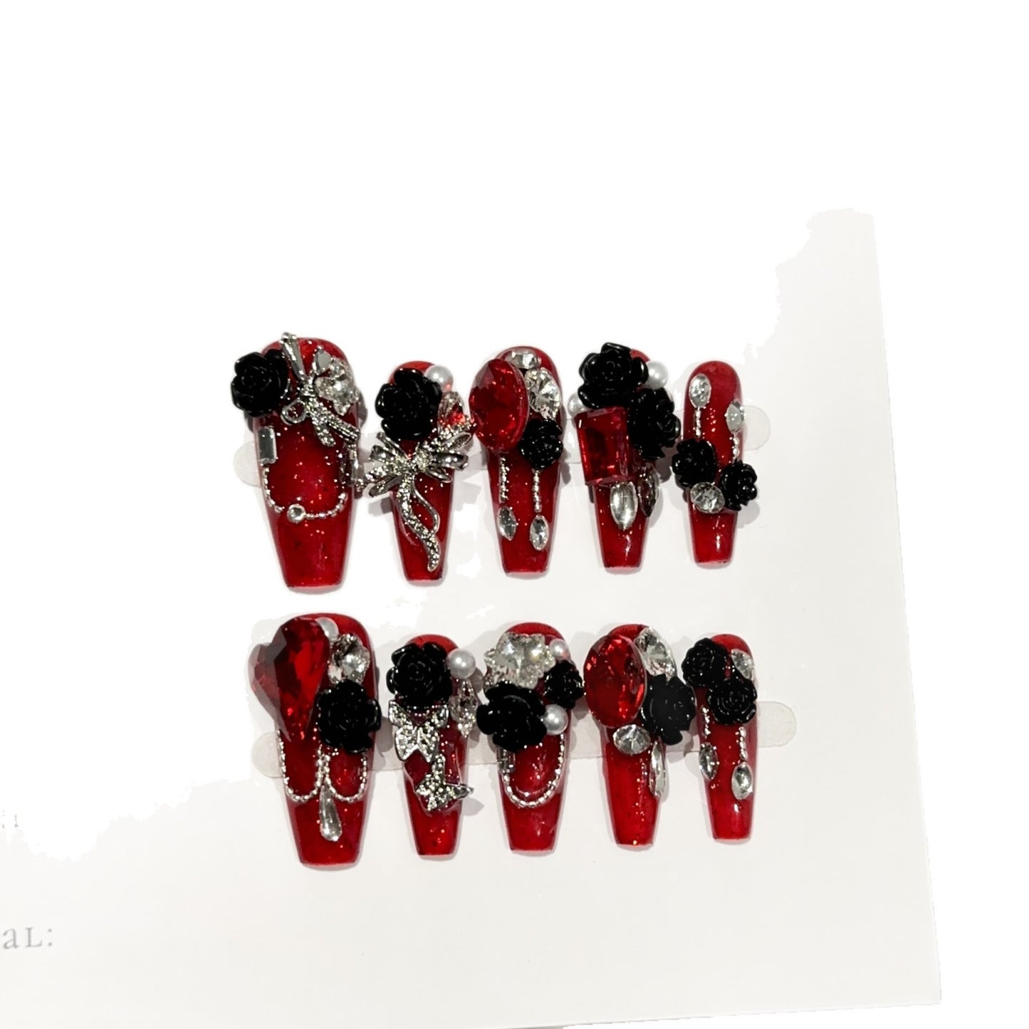 【Red Wine Lady】Purely Handmade Wearable Nails High-End Feel Autumn Winter Wine Red Long Nail Tips Camellia Red Diamond Fake Nail Stickers