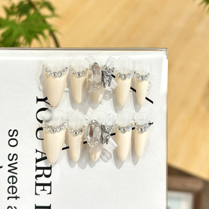 【Classic French Style】Purely Handmade Wearable Nails White Rich Beautiful French Gentle Cute High-end Nail Art Detachable Phototherapy Nail Stickers Finished Product