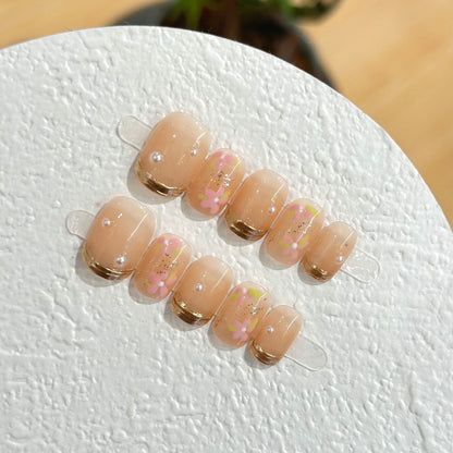 [Nude Floral] Hand-painted floral pattern with an icy transparent texture