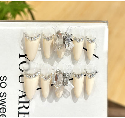 【Classic French Style】Purely Handmade Wearable Nails White Rich Beautiful French Gentle Cute High-end Nail Art Detachable Phototherapy Nail Stickers Finished Product